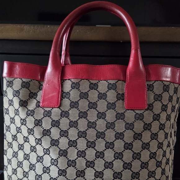 Gucci GG Canvas Leather Tote Bag Shoulder - Picture 5 of 12